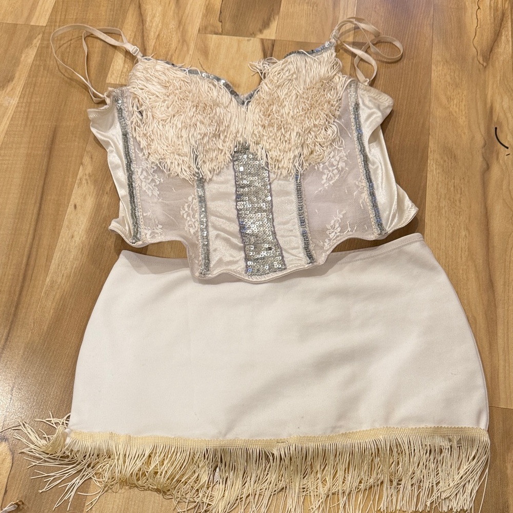 Fringe Embellished Crop Top and Skirt Set